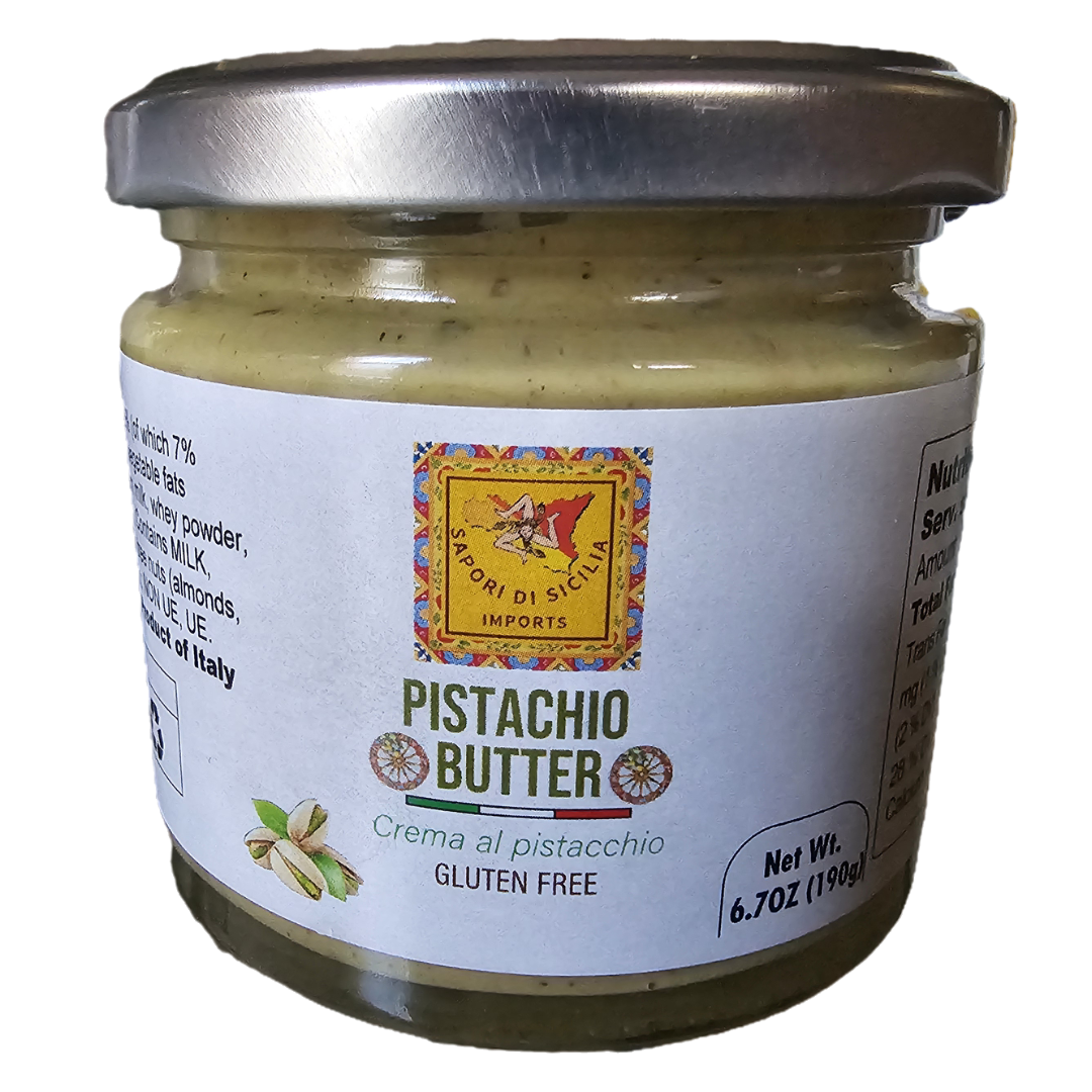 Sapori Di Sicilia Imports Pistachio Cream Butter 190g (6.7 oz) – 35% Pistachio, Made in Sicily, Italian Pistachio Spread for Gelato, Pastry & Dessert