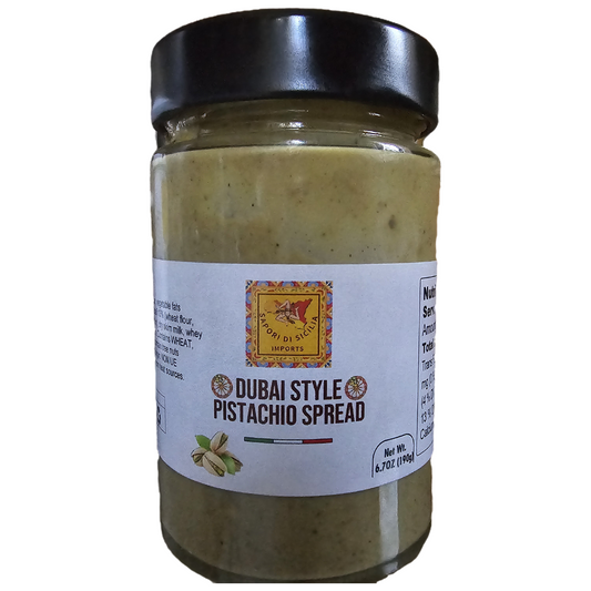 Sapori Di Sicilia Imports Dubai Style Pistachio Spread with Crispy Kataifi 190g (6.7 oz) – 35% Pistachio, Made in Sicily, Italian Pistachio Spread for Gelato, Pastry & Dessert