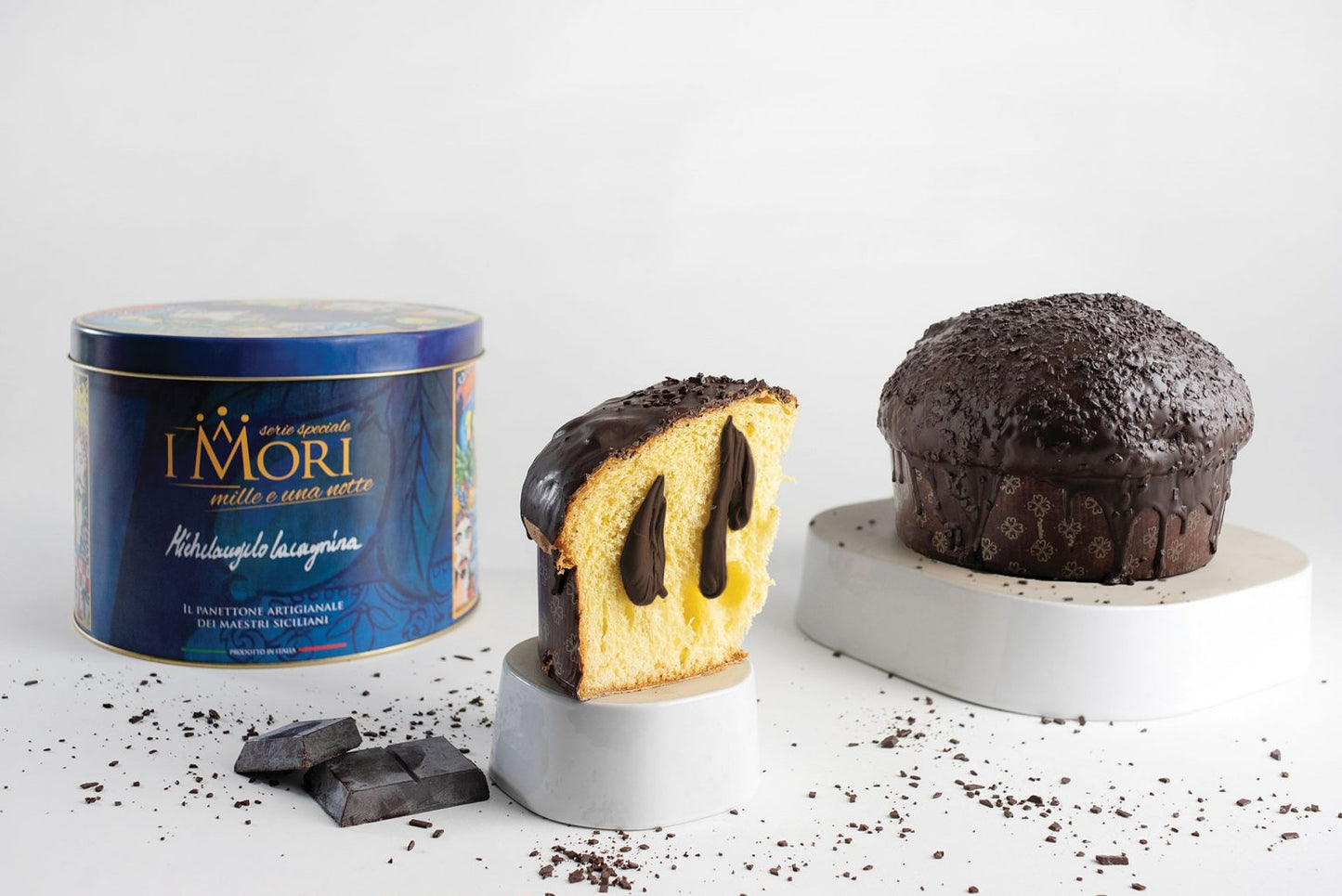 Sicilian Artisanal Panettone Al Nero Modicano Chocolate I Mori- Linea Mille e una notte 1Kg