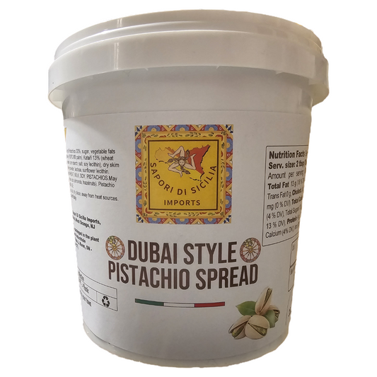Sapori Di Sicilia Imports Dubai Style Pistachio Spread with Crispy Kataifi 1Kg (2.2lb tub) – 35% Pistachio, Made in Sicily, Italian Pistachio Spread for Gelato, Pastry & Dessert